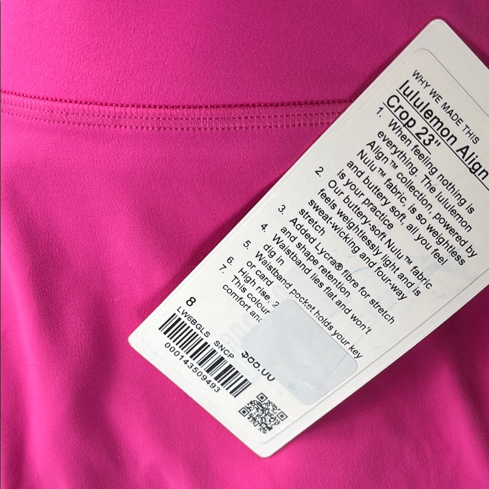 lululemon athletica Align Leggings 23” sonic Pink size 8 NWT